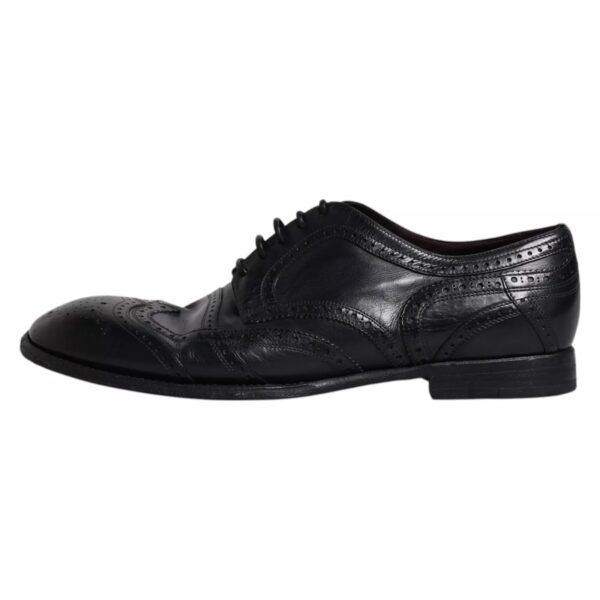 Dolce & Gabbana Dark Blue Leather Derby Wingtip Formal Shoes – Image 2
