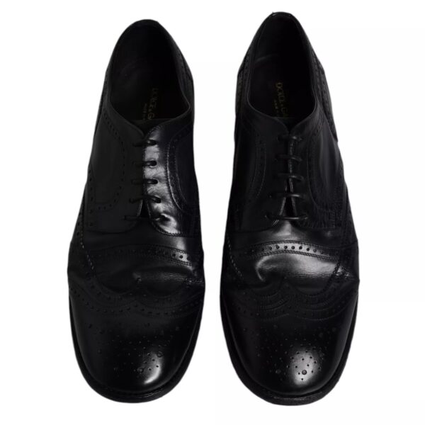 Dolce & Gabbana Dark Blue Leather Derby Wingtip Formal Shoes – Image 3