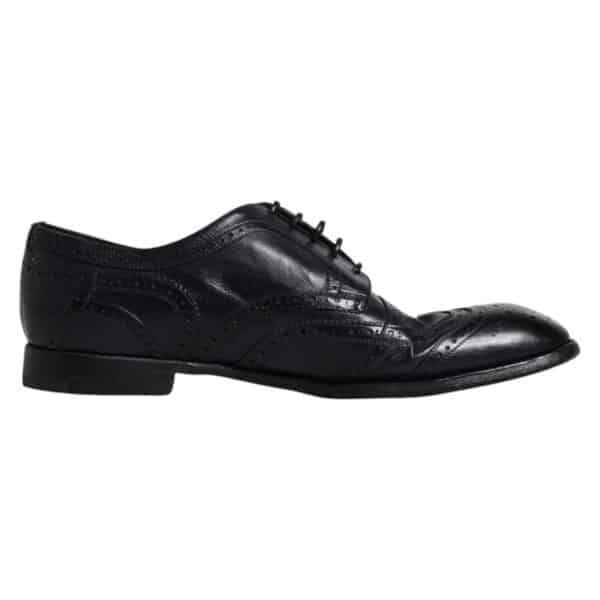 Dolce & Gabbana Dark Blue Leather Derby Wingtip Formal Shoes – Image 4