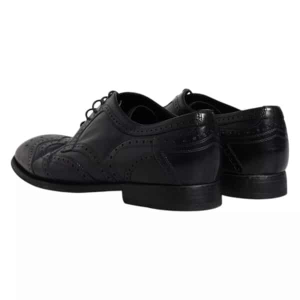 Dolce & Gabbana Dark Blue Leather Derby Wingtip Formal Shoes – Image 5