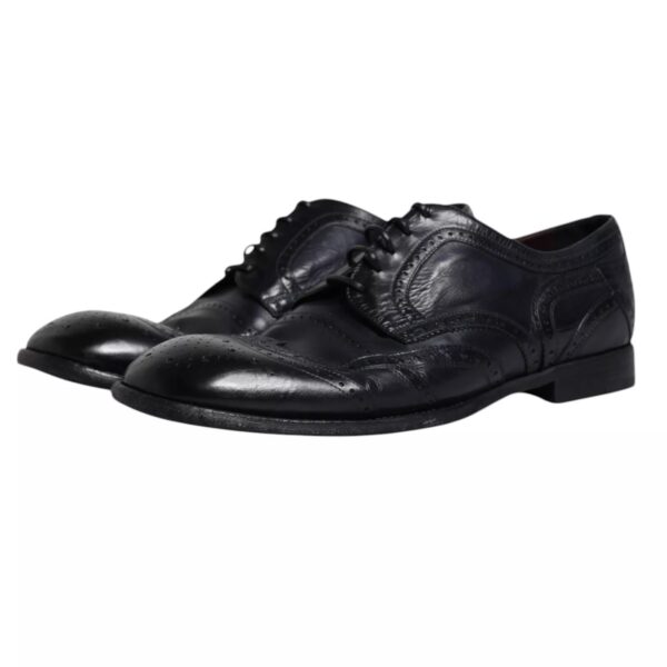 Dolce & Gabbana Dark Blue Leather Derby Wingtip Formal Shoes – Image 6
