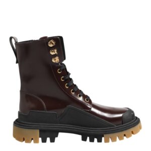 Dolce & Gabbana Brown Black Leather Boots Zipper Lace Up Shoes