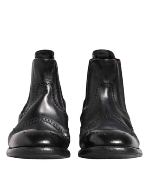 Dolce & Gabbana Black Leather Ankle Boots Slip On Shoes – Image 2