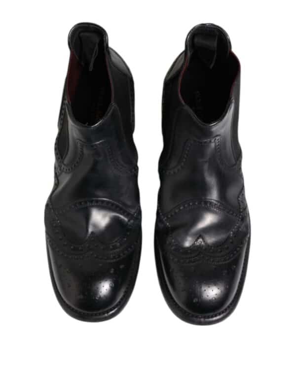 Dolce & Gabbana Black Leather Ankle Boots Slip On Shoes – Image 3