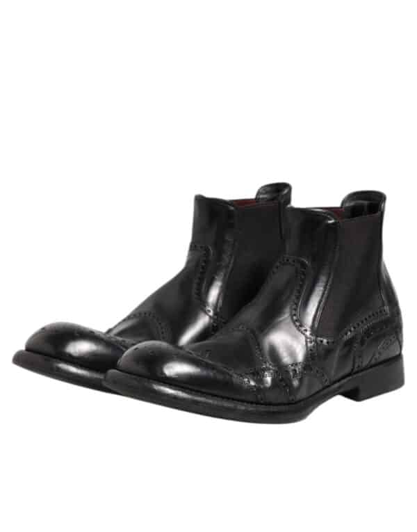Dolce & Gabbana Black Leather Ankle Boots Slip On Shoes – Image 4