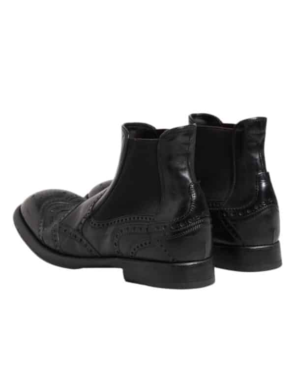 Dolce & Gabbana Black Leather Ankle Boots Slip On Shoes – Image 5