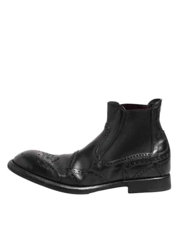 Dolce & Gabbana Black Leather Ankle Boots Slip On Shoes – Image 6