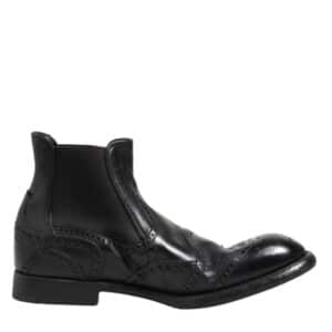 Dolce & Gabbana Black Leather Ankle Boots Slip On Shoes
