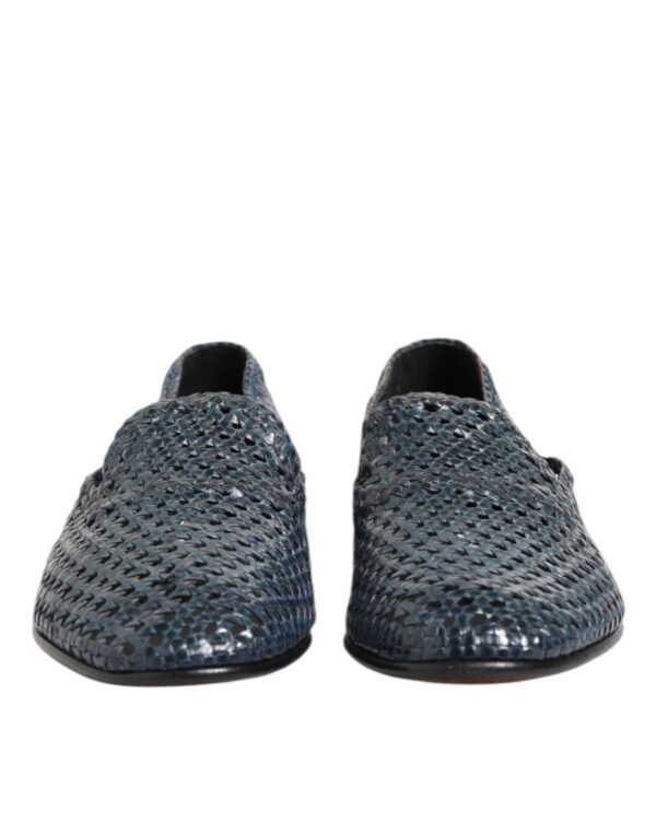 Dolce & Gabbana Blue Woven Leather Slip On Loafers Shoes – Image 2