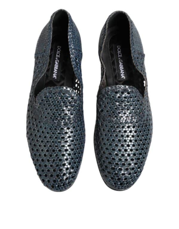 Dolce & Gabbana Blue Woven Leather Slip On Loafers Shoes – Image 3