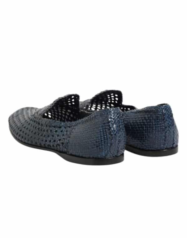 Dolce & Gabbana Blue Woven Leather Slip On Loafers Shoes – Image 5