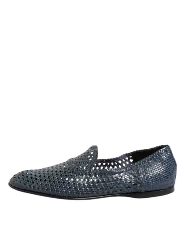 Dolce & Gabbana Blue Woven Leather Slip On Loafers Shoes – Image 6
