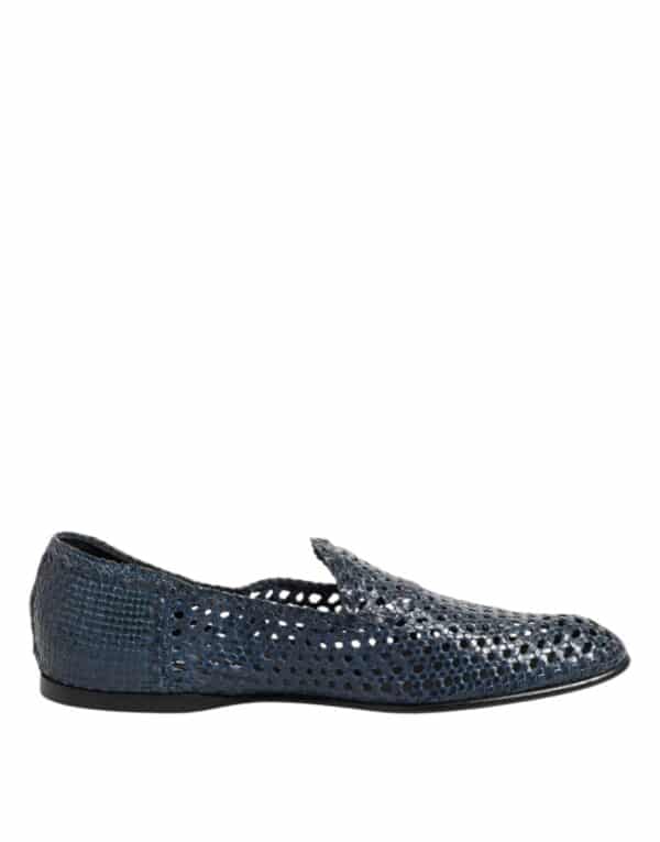 Dolce & Gabbana Blue Woven Leather Slip On Loafers Shoes – Image 7