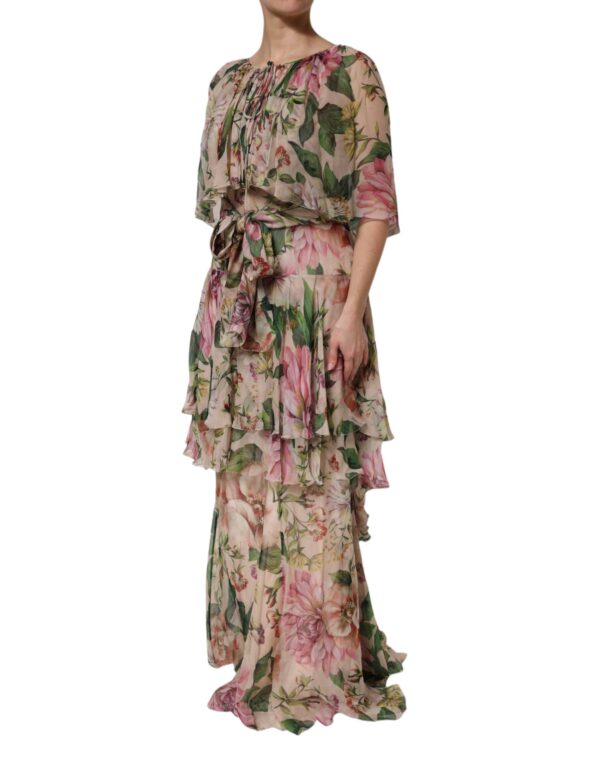 Dolce & Gabbana Pink Floral Print Tiered Long Maxi Dress – Image 2