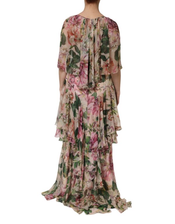 Dolce & Gabbana Pink Floral Print Tiered Long Maxi Dress – Image 3