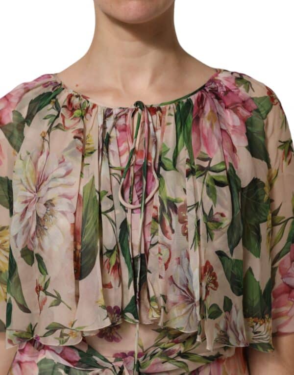 Dolce & Gabbana Pink Floral Print Tiered Long Maxi Dress – Image 4