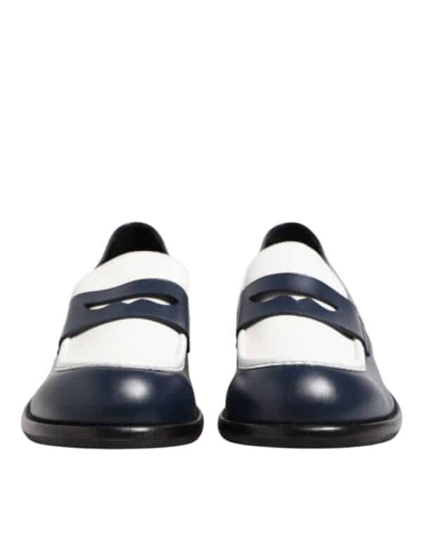 Dolce & Gabbana Black White Leather Slip On Loafers Men Dress Shoes – Image 2