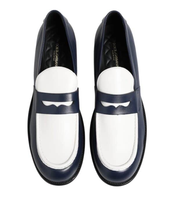 Dolce & Gabbana Black White Leather Slip On Loafers Men Dress Shoes – Image 3