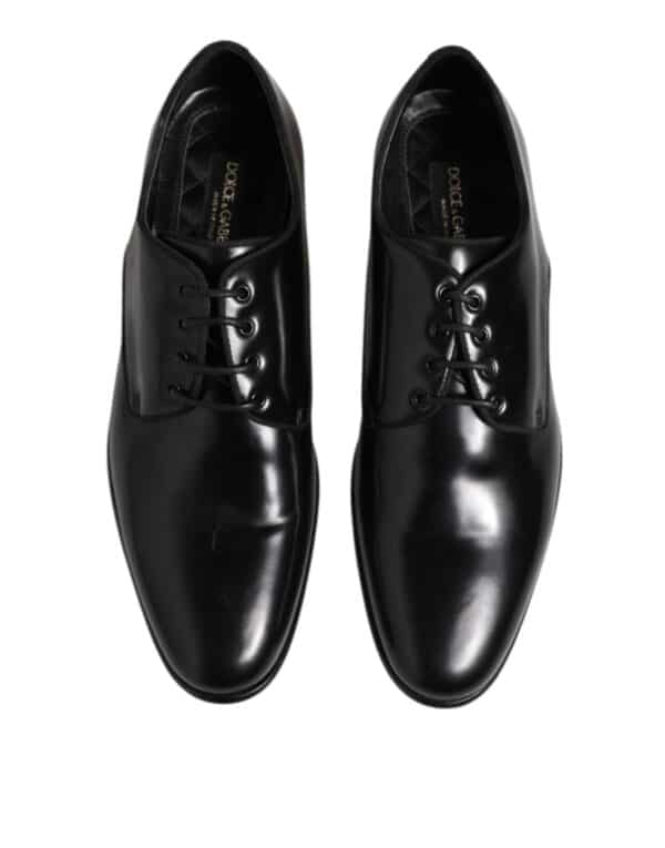 Dolce & Gabbana Black Leather Lace Up Derby Men Dress Shoes – Image 3