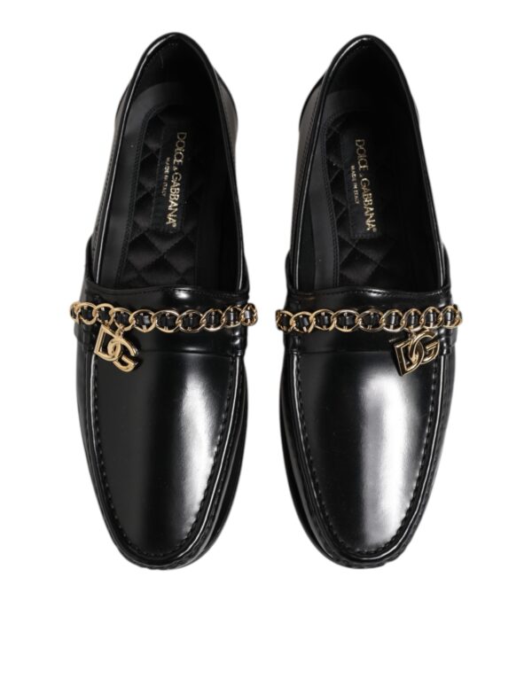 Dolce & Gabbana Black Leather Chain Slip On Loafers Men Dress Shoes – Image 3
