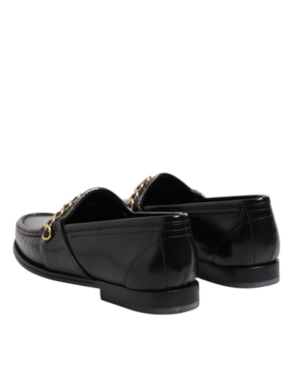 Dolce & Gabbana Black Leather Chain Slip On Loafers Men Dress Shoes – Image 5