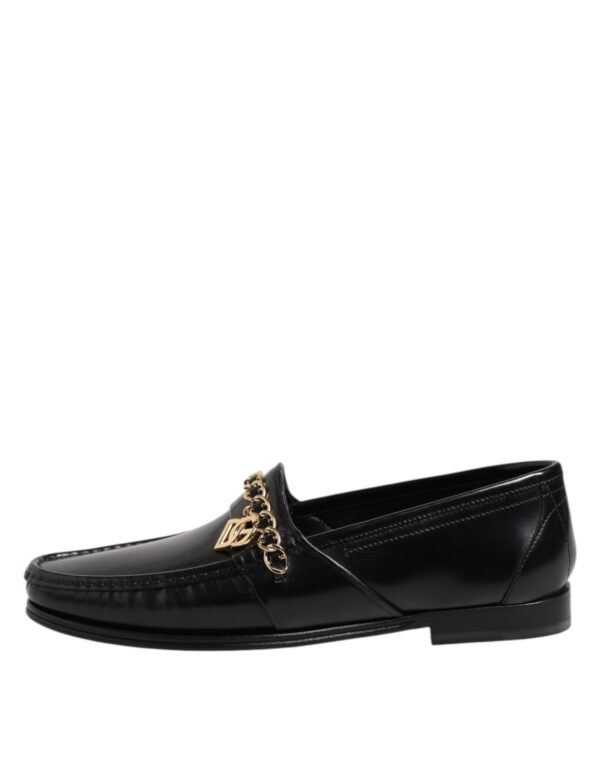 Dolce & Gabbana Black Leather Chain Slip On Loafers Men Dress Shoes – Image 6
