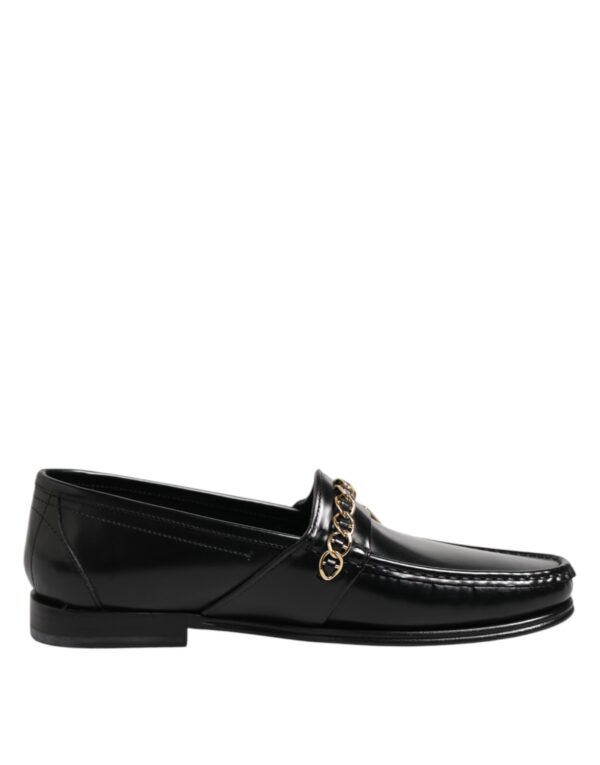 Dolce & Gabbana Black Leather Chain Slip On Loafers Men Dress Shoes – Image 7