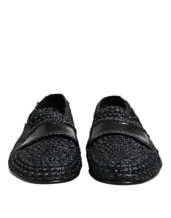 Dolce & Gabbana Black Woven Leather Slip On Loafers Men Shoes – Image 2