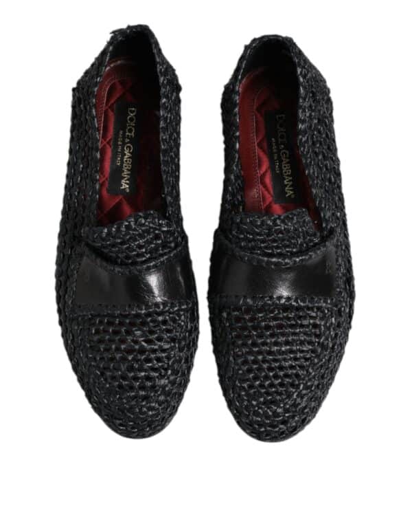 Dolce & Gabbana Black Woven Leather Slip On Loafers Men Shoes – Image 3