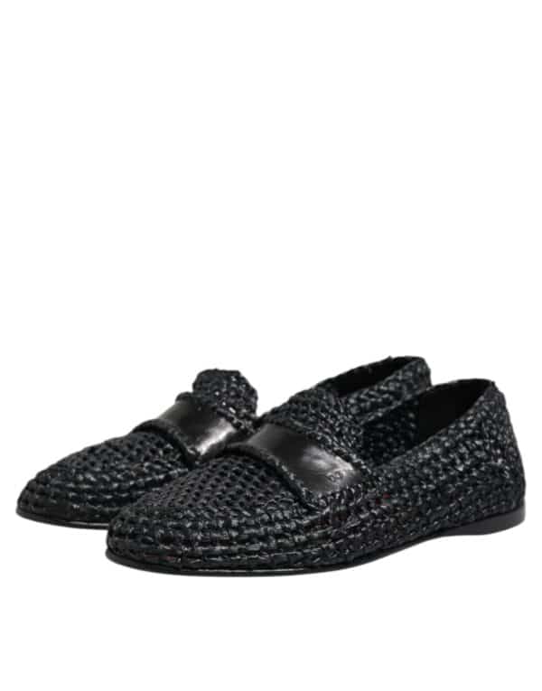 Dolce & Gabbana Black Woven Leather Slip On Loafers Men Shoes – Image 4