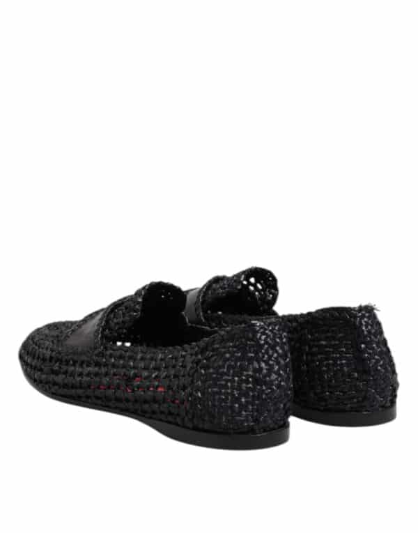 Dolce & Gabbana Black Woven Leather Slip On Loafers Men Shoes – Image 5
