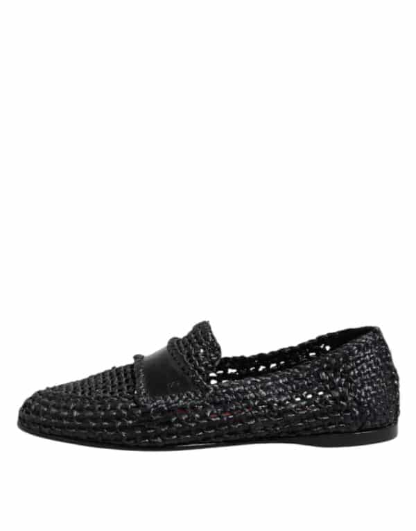 Dolce & Gabbana Black Woven Leather Slip On Loafers Men Shoes – Image 6
