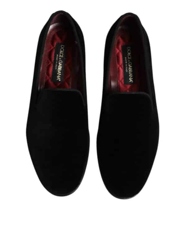 Dolce & Gabbana Black Velvet Slip On Loafers Formal Shoes – Image 3