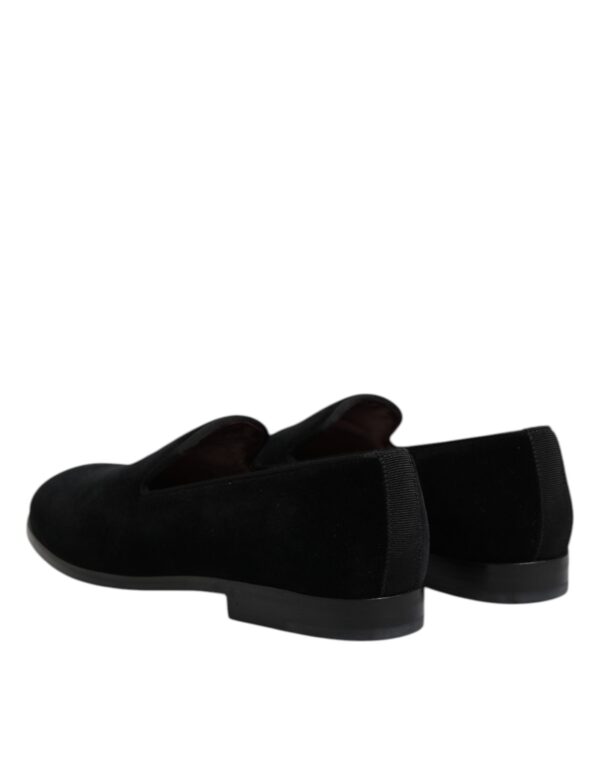 Dolce & Gabbana Black Velvet Slip On Loafers Formal Shoes – Image 5