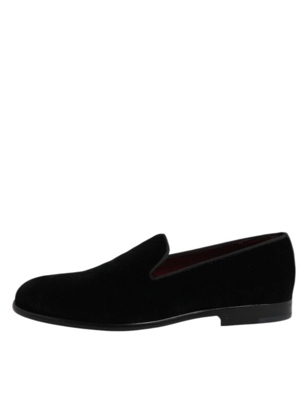 Dolce & Gabbana Black Velvet Slip On Loafers Formal Shoes – Image 6