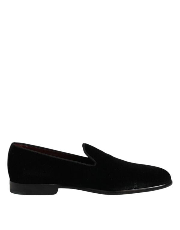 Dolce & Gabbana Black Velvet Slip On Loafers Formal Shoes – Image 7