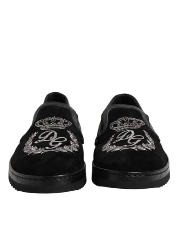Dolce & Gabbana Black Embroidered Crown Loafers Shoes – Image 2