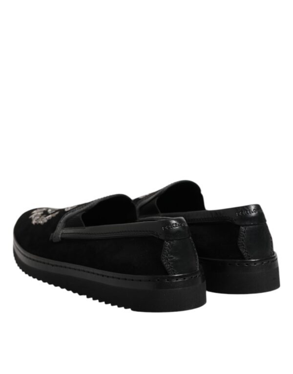 Dolce & Gabbana Black Embroidered Crown Loafers Shoes – Image 5