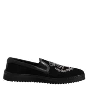 Dolce & Gabbana Black Embroidered Crown Loafers Shoes