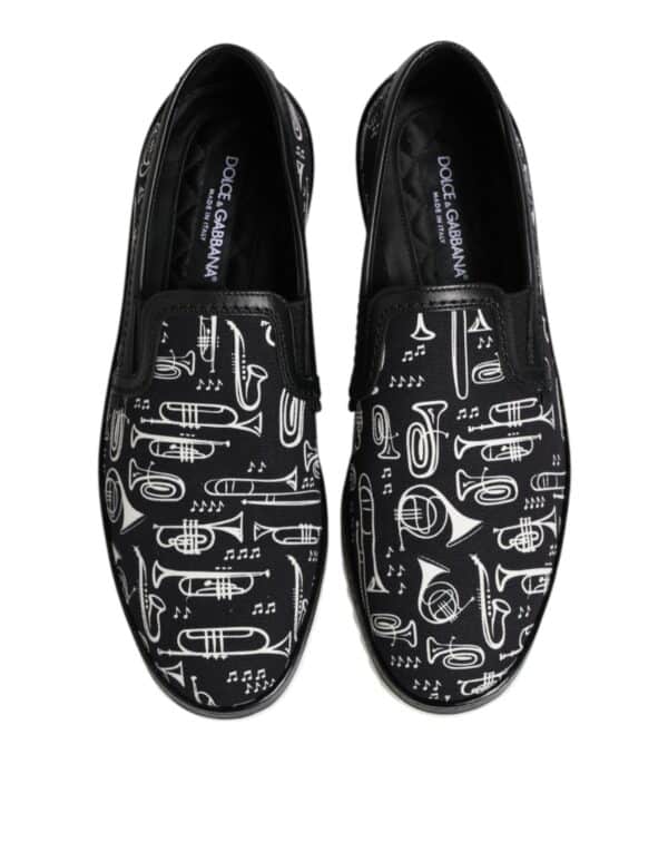 Dolce & Gabbana Black Slip On Printed Men Loafers Shoes – Image 3
