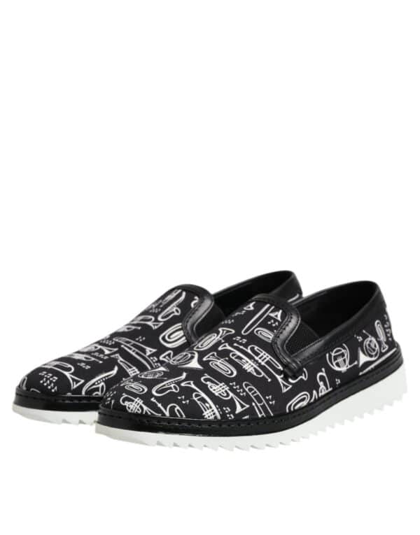 Dolce & Gabbana Black Slip On Printed Men Loafers Shoes – Image 4