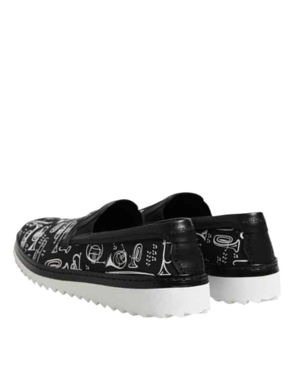 Dolce & Gabbana Black Slip On Printed Men Loafers Shoes – Image 5