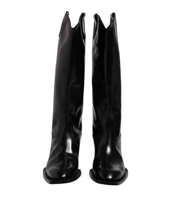 Dolce & Gabbana Black Calfskin Leather Logo High Boots Shoes – Image 2