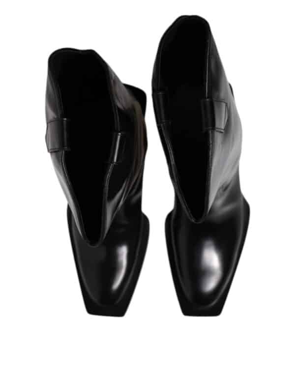 Dolce & Gabbana Black Calfskin Leather Logo High Boots Shoes – Image 3