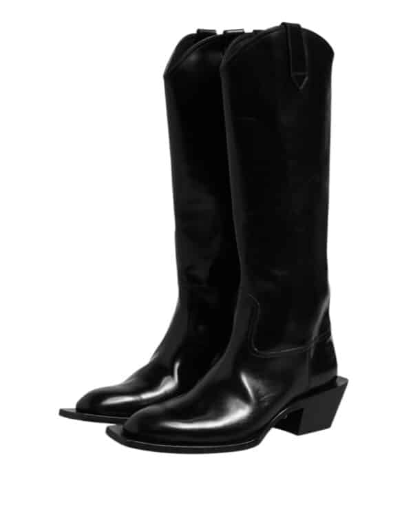 Dolce & Gabbana Black Calfskin Leather Logo High Boots Shoes – Image 4