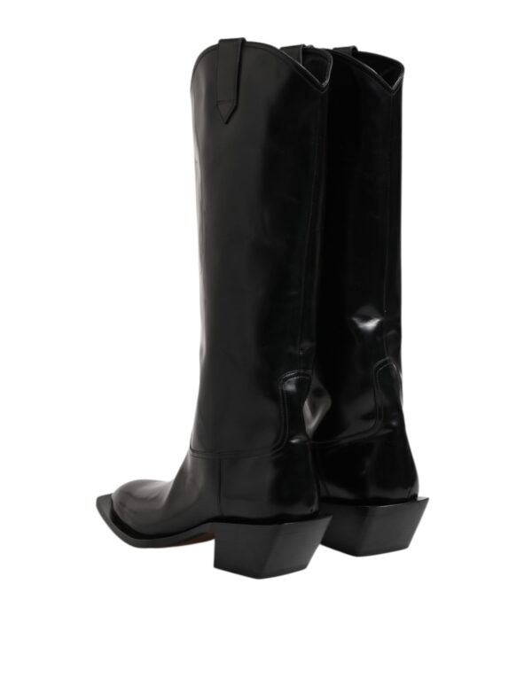 Dolce & Gabbana Black Calfskin Leather Logo High Boots Shoes – Image 5