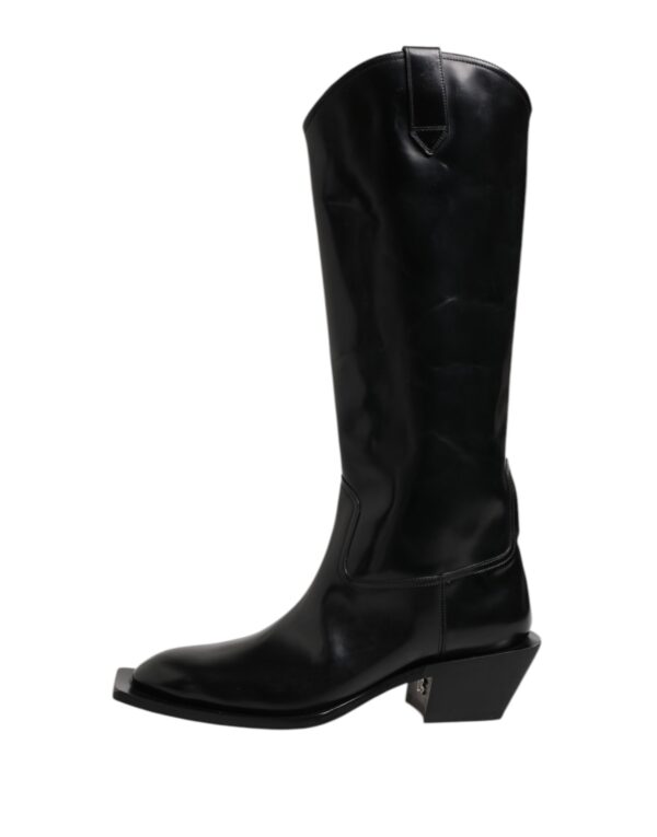 Dolce & Gabbana Black Calfskin Leather Logo High Boots Shoes – Image 6