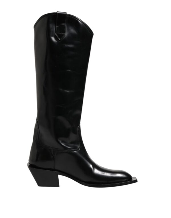 Dolce & Gabbana Black Calfskin Leather Logo High Boots Shoes – Image 7