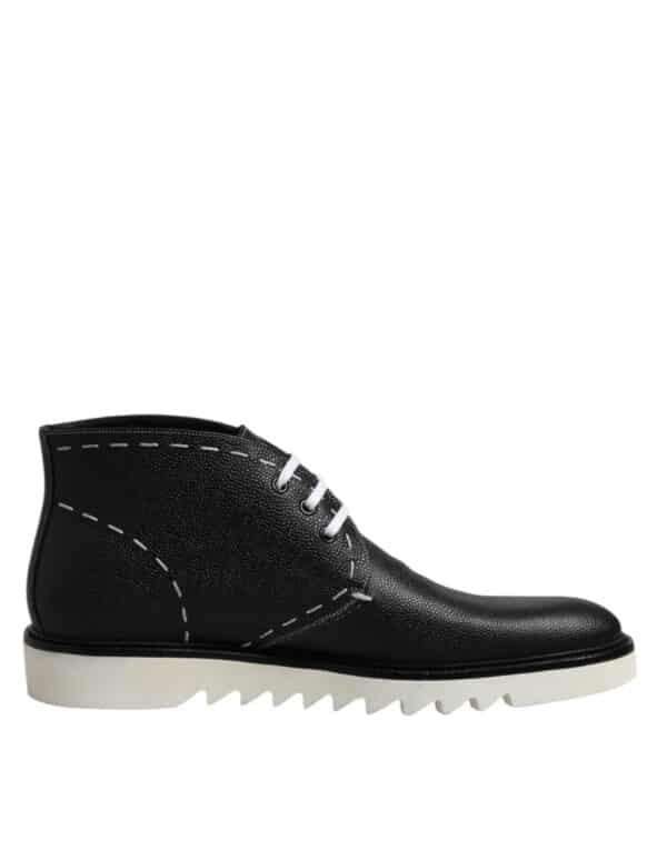 Dolce & Gabbana Black White Leather Ankle Boots Shoes – Image 7