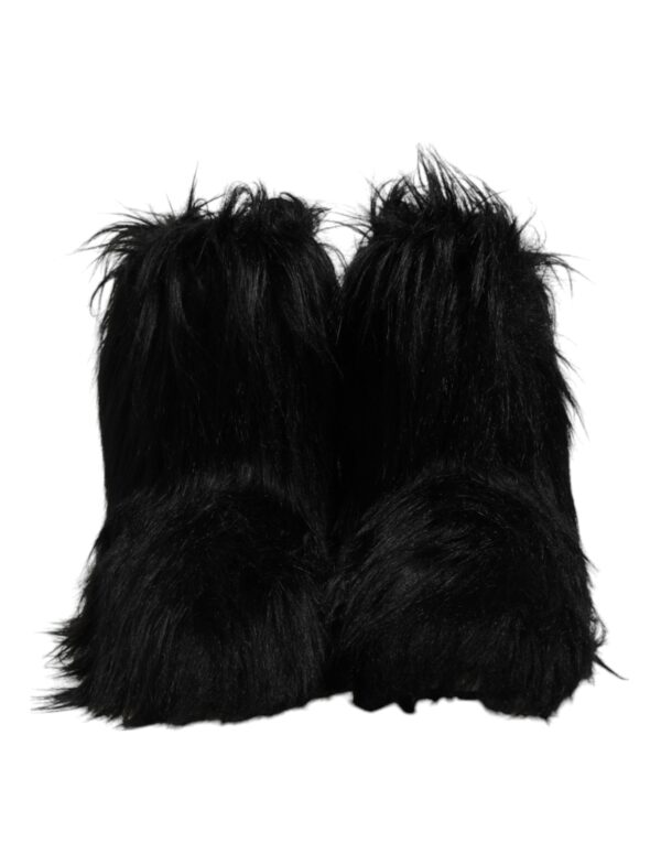 Dolce & Gabbana Black Faux Fur Mid Calf Boots Shoes – Image 2